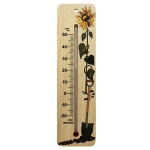 215mm Wood Wall Thermometer- Sunflower Design Garden Greenhouse - Picture 1 of 7