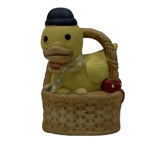 Vintage Easter Ceramic Duck in Basket 4” Kitchsky Hat and Bowtie - Picture 1 of 6