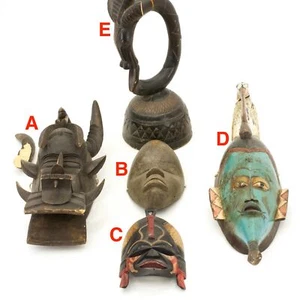Collection of Five Carved Wood African Masks - Picture 1 of 9