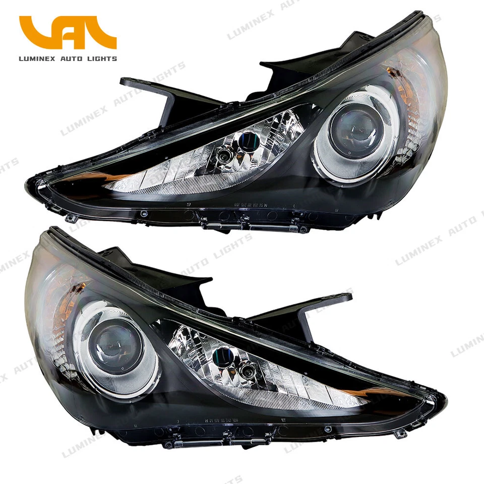For 2011-2014 Hyundai Sonata Black Halogen Headlights Headlamp Pair Replacement - Image 1 of 4