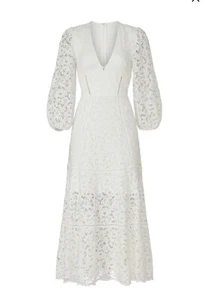 White Engagement/Wedding Lace V-Neck Dress by Jonathan Simkhai (Size 8) - Picture 1 of 13