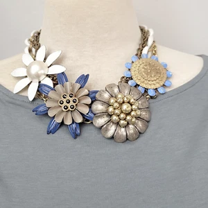 Vintage Lenora Dame Metal Flowers Chunky Statement Necklace 18” Anthropologie - Picture 1 of 7