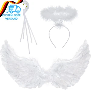 Engelsflügel Weiß 60CM Engel Kostüm Kinder Erwachsene Mit Halo Stirnband Zaubers - Bild 1 von 12