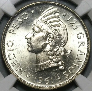 1961 NGC MS 65 Dominican Republic Medio 1/2 Peso Gem Coin (20101801C) - Picture 1 of 7