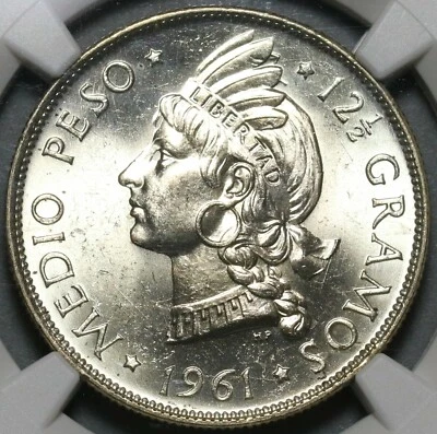 1961 NGC MS 65 Dominican Republic Medio 1/2 Peso Gem Coin (20101801C) - Image 1 of 4