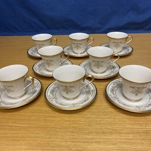 Lenox Castle Garden w/Gold Trim (8 Sets) Footed Cups & Saucers - Picture 1 of 6