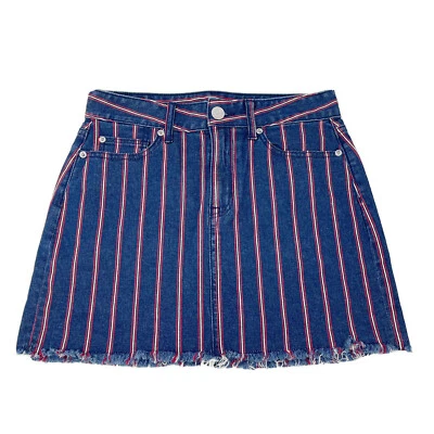 Minifalda vaquera American Eagle para mujer talla 4 roja azul a rayas tiro alto Foto 1 de 4