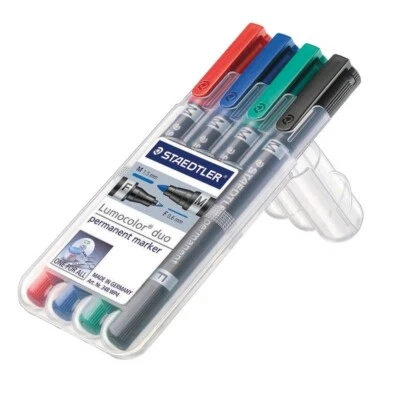 4 x Staedtler Permanentmarker Lumocolor duo, 0,6 mm+1,5 mm sortiert 348 WP4 - Bild 1 von 4