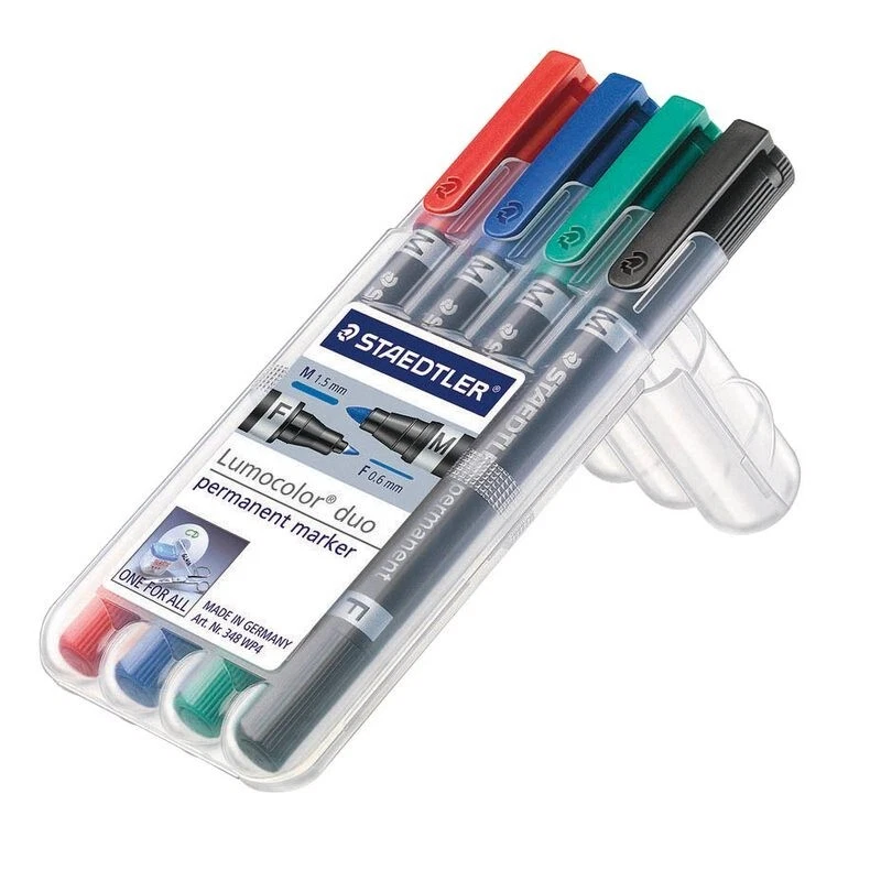 4 x Staedtler Permanentmarker Lumocolor duo, 0,6 mm+1,5 mm sortiert 348 WP4 - Bild 1 von 4