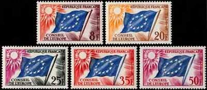 France, #1O2-1O6 Council of Europe 1958-59 set, 5v,, MNH - Picture 1 of 1