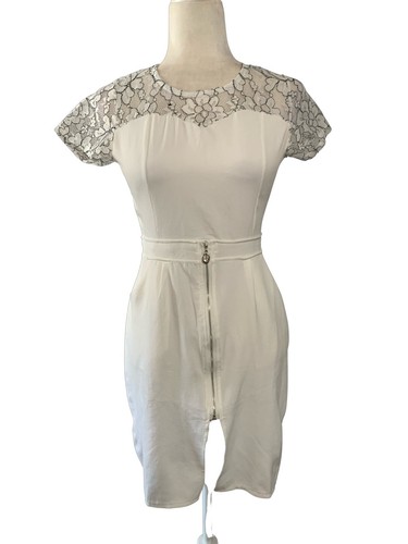 Mini abito Valentino Roma donna bianco nero pizzo maniche corte small medio