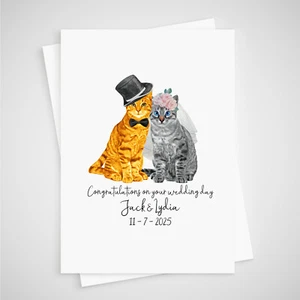 Personalisierte Katze Hochzeitskarte Glückwunsch Hochzeitstag Braut Bräutigam - Bild 1 von 2
