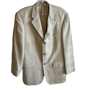 Vintage TASSO ELBA MACYS Beige 3 BUTTON WOOL SILK BLAZER SPORT COAT Size 40R - Picture 1 of 8