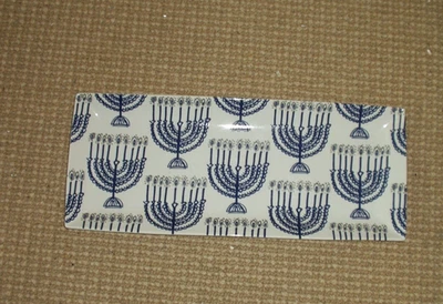 Crate & Barrel Ceramic "Hanukkah" Rectangle Serving Platter Tray 17 1/2 x 7 1/4" - Image 1 of 2