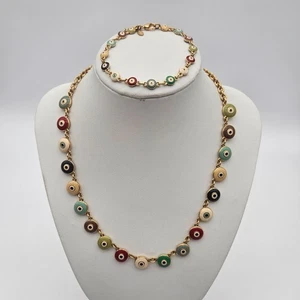 Joan Rivers Evil Eye Gold Tone Enamel Charm Choker Necklace Link Bracelet Set - Picture 1 of 5