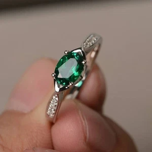 3Ct Oval Cut Lab-Created Women's Emerald Engagement Ring 14k White Gold Plated - Picture 1 of 4