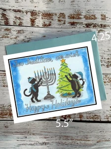Two traditions, Hanukkah and Christmas,  holiday card, notecard #497 - Picture 1 of 2