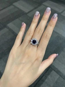 2.20 Ct Round Cut Natural Sapphire Diamond Ring 14K Solid White Gold Ring Size 7 - Picture 1 of 8