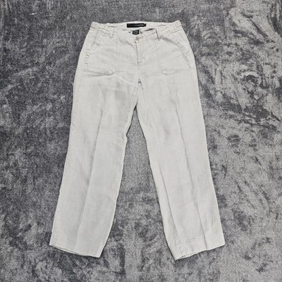 Pantalones para mujer Calvin Klein gris 100 % lino pierna ancha talla 2 bolsillos atemporales  Foto 1 de 4