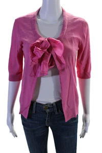 DKNY Womens Silk Long Sleeve Tie Front Cardigan Sweater Pink Size PS - Picture 1 of 6