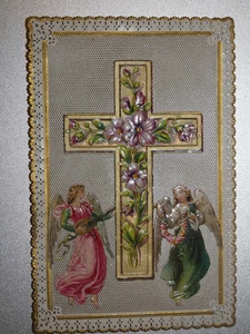image pieuse canivet dentelle cherchons dans la croix notre consolation daté - Bild 1 von 2