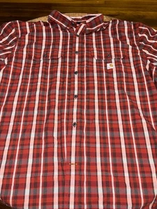 Carhartt Shirt Mens 2XL XXL Red Plaid Button Up Short Sleeve Double Pocket loose - Picture 1 of 6