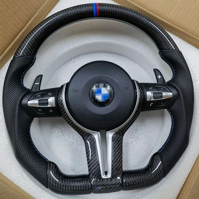 FLAT BOTTOM STEERING WHEEL CARBON FIBER CUSTOM  FOR BMW F30 F31 F32 F33 F36 - Image 1 of 4