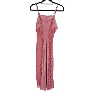Vtg 1980s Womens Sz M Maxi Length Nightie Nightgown Pink Sheer Lace Sides Sexy - Picture 1 of 4