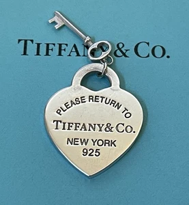 Please Return To Tiffany & Co. NY Sterling Silver Heart with Key Charm Pendant - Picture 1 of 7