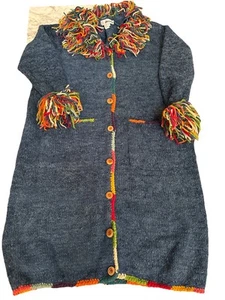 Amano handgestrickt Wolle Mixed Media Staubtuch Knopfleiste Tasche Cardigan Größe M/L - Bild 1 von 12