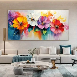 Vibrant Colorful Flower Texture Painting Unframed Canvas Painting for Living - Bild 1 von 6