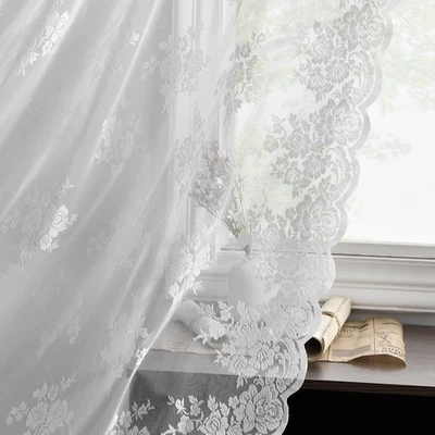 Kotile White Lace Curtains 90 Inches Long for Bedroom, Country Rustic Sheer L... - Image 1 of 4