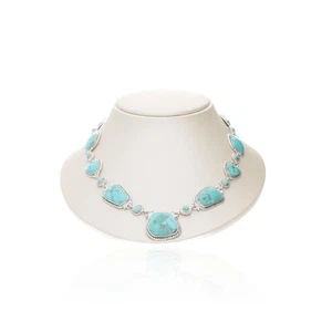 Collar de plata esterlina turquesa declaración broche de palanca biseles de cuerda 17" 52 g - Imagen 1 de 6