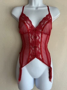 Top bustier rosso trasparente Fredericks Of Hollywood vintage 36 giarrettiera pizzo sexy gotico - Foto 1 di 10