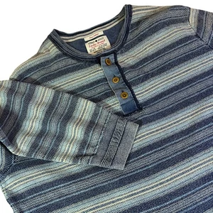 Lucky Brand Henley Shirt Striped Long Sleeve Casual Top Cotton Blend Size L - Picture 1 of 11
