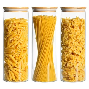 Glass Spaghetti Pasta Storage Container with Lids 70oz Set of 3, Tall Clear A... - Picture 1 of 8