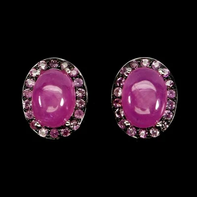 925 Sterling Silver Earrings Oval Ruby 7x5mm Ruby Diamond Cut Gemstone Jewelry - Image 1 of 4
