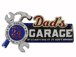 Cartel de chapa Dad`s Garage and Tools XL grabado papá garaje en relieve herramienta R... - Imagen 1 de 1