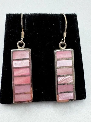 Pendientes colgantes rectangulares de madreperla rosa 925 de plata de ley para dama Foto 1 de 4