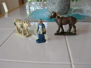 VINTAGE 1930'S AUBURN RUBBER FARM MAID HORSE & COW FIGURES HARD RUBBER TOYS - Picture 1 of 9