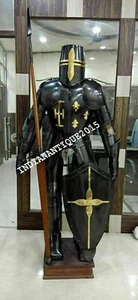 Medieval Knight Brass Wearable Full Black Body Suit Armour Crusader Combat Gift - Picture 1 of 5