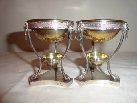 Rare Pair of Tiffany & Co (Italy) Gilded Sterling Silver Master Open Salt Cellar Cover
