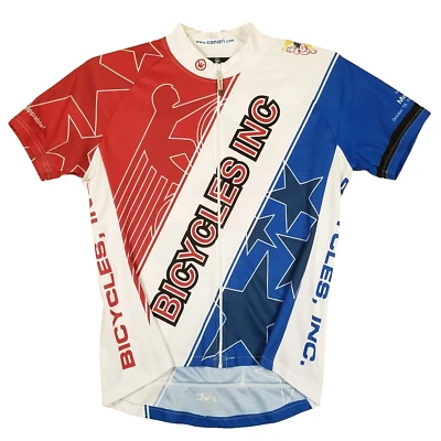 Camiseta deportiva de ciclismo Canari Bicycles Inc para hombre L blanca roja azul cremallera completa bolsillos traseros Foto 1 de 4