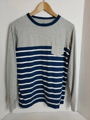 Lands' End Boys Gray Blue Striped 100% Cotton Long Sleeve Top,  L - Image 1 of 4