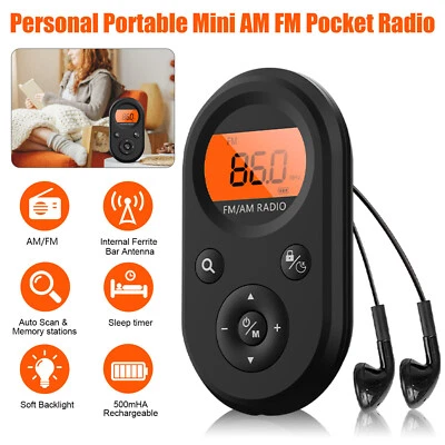 Rechargeable Portable Pocket Digital AM FM Radio LCD Stereo Music News Receiver - Image 1 of 4