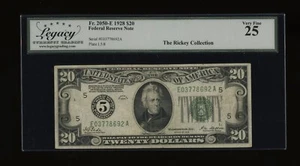 DBR 1928 $20 FRN Richmond Numeral Fr. 2050-E Legacy 25 Serial E03778692A - Picture 1 of 2