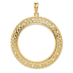 1921-1947 Mexico Centenario 50 Pesos Prong Set Rope & Scroll Coin Bezel 14k Gold - Picture 1 of 7