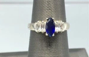 Anillo de plata de ley, piedras azules y blancas - talla 5,75 - Imagen 1 de 6