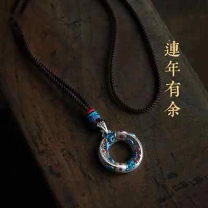 Chinese five-flavor fish flat buckle copper alloy pendant necklace necklace gift - Picture 1 of 7