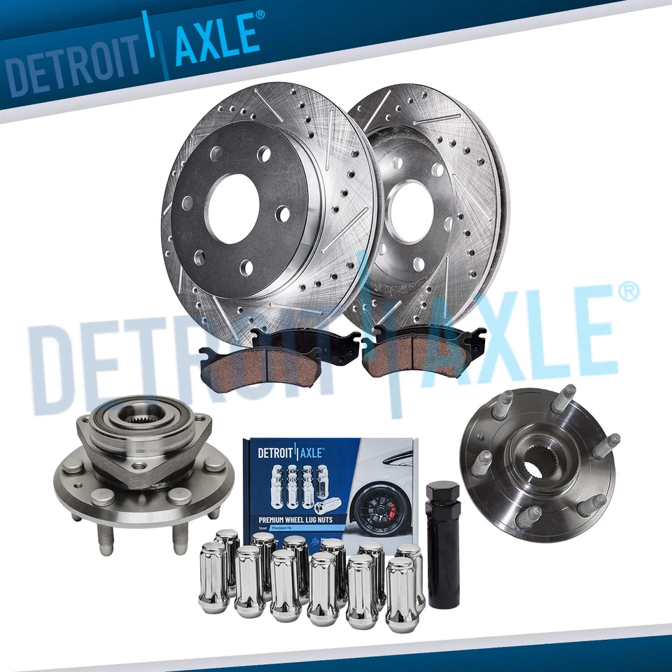 Front Drilled Rotor Brake Pad Wheel Hub + 12pc Lug Nuts w/key for Enclave Acadia — 第 1/4 张图片